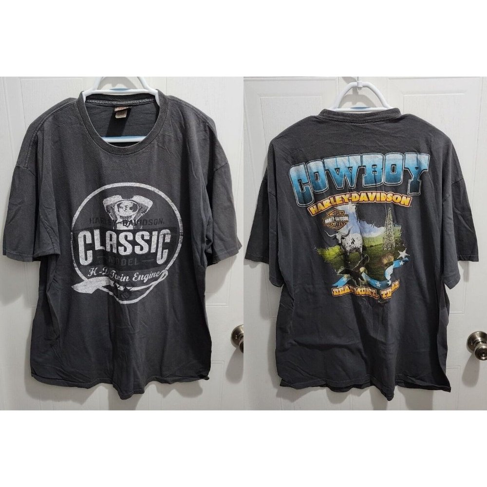 Cowboy Harley Davidson Gray Beaumont Texas Twin Engine T Shirt Size‎ XL 2010
